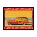 vintage surf woodie postcard