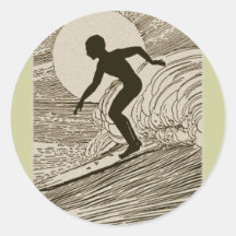 Vintage Surfing Round Sticker