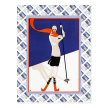 Vintage Swiss Raulway Poster, Ski Post Card