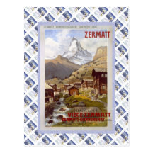 Vintage Swiss Raulway Poster, Zermatt Postcard