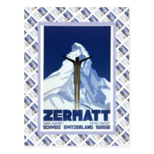 Vintage Swiss Raulway Poster, Zermatt Postcards