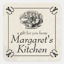Vintage tableware food gift tag label square stickers