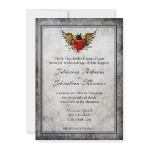 Vintage Tattoo Winged Heart Wedding Invitation