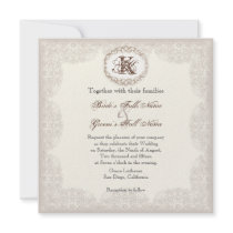 Vintage Taupe Lace - Wedding Invitation
