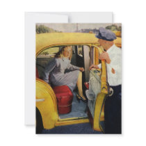 Vintage Taxi Cab Driver and Passenger Custom Invitation