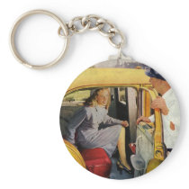 Vintage Taxi Cab Driver and Passenger Keychain