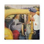 Vintage Taxi Cab Driver and Passenger magnets