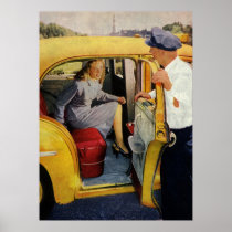 Vintage Taxi Cab Driver and Passenger Posters