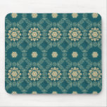 Vintage Teal and Beige Floral Fabric Mousepad