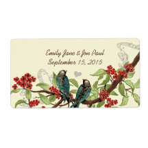 Vintage Teal Birds Burgundy Flowering Branch Label