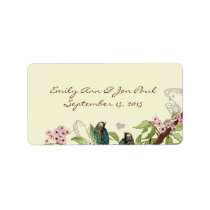 Vintage Teal Birds Pink Flowering Branch Personalized Address Label