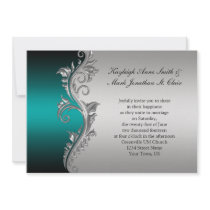 Vintage Teal Black and Silver Wedding Invitation