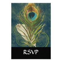 Vintage Teal Peacock Feather Personalized Invites