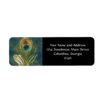 Vintage Teal Peacock Feather Return Address Labels