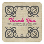 Vintage Thank You For Shopping Custom Pink Square Stickers