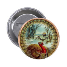 Vintage Thanksgiving Turkey Round Button