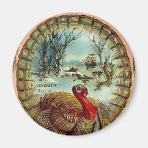 Vintage Thanksgiving Turkey Round Magnet