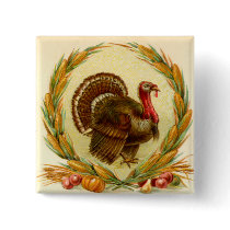 Vintage Thanksgiving Turkey Square Button