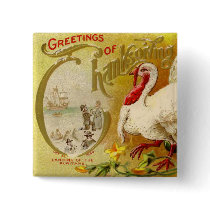 Vintage Thanksgiving Turkey Square Button