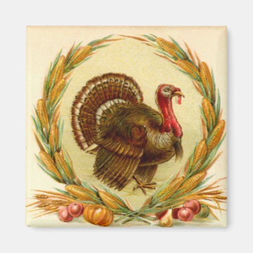 Vintage Thanksgiving Turkey Square Magnet