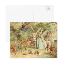 Vintage Thumbelina and Prince Wedding in Forest Postcard