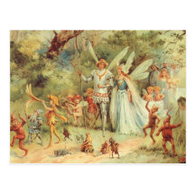 Vintage Thumbelina and Prince Wedding in Forest Postcard