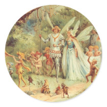 Vintage Thumbelina and Prince Wedding in Forest Round Sticker