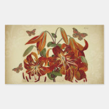 Vintage Tiger Lilies and Butterflies Rectangle Sticker