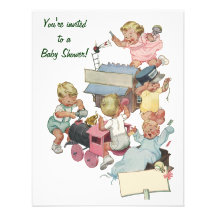 Vintage Toy Trains Baby Shower Invitation
