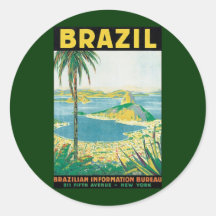 Vintage Travel Beach Coast, Rio de Janeiro Brazil Round Stickers