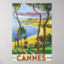 Vintage Travel Cannes Beach Scene Posters