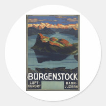 Vintage Travel Poster Ad Retro Prints Round Stickers