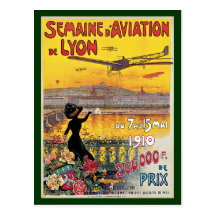 Vintage Travel Poster, Airplanes in Lyon, France Postcard