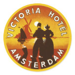Vintage Travel Poster, Amsterdam, Holland Round Sticker