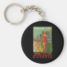 Vintage Travel Poster; Atlantic City, Beach Blonde Keychains