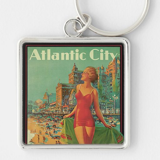 Vintage Travel Poster; Atlantic City, Beach Blonde Keychains