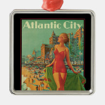 Vintage Travel Poster; Atlantic City, Beach Blonde Christmas Tree Ornaments