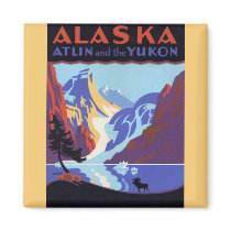 Vintage Travel Poster, Atlin and the Yukon, Alaska Refrigerator Magnet