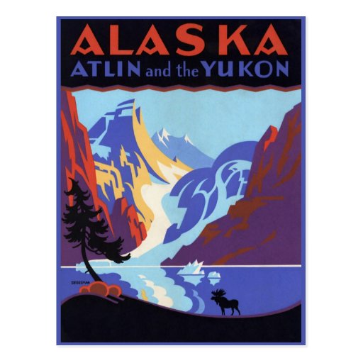 Vintage Travel Poster, Atlin and the Yukon, Alaska Post Card