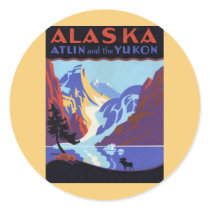 Vintage Travel Poster, Atlin and the Yukon, Alaska Round Sticker