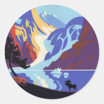 Vintage Travel Poster, Atlin and the Yukon, Alaska Round Stickers