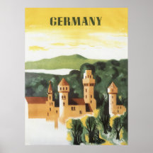 Vintage Travel Poster, Bavaria Castle, Germany