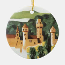 Vintage Travel Poster, Bavaria Castle, Germany Christmas Ornament