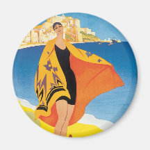 Vintage Travel Poster, Beach and Woman at Calvi Magnets