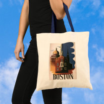 Vintage Travel Poster, Boston, Massachusetts Tote Bags