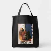 Vintage Travel Poster, Boston, Massachusetts Tote Bags