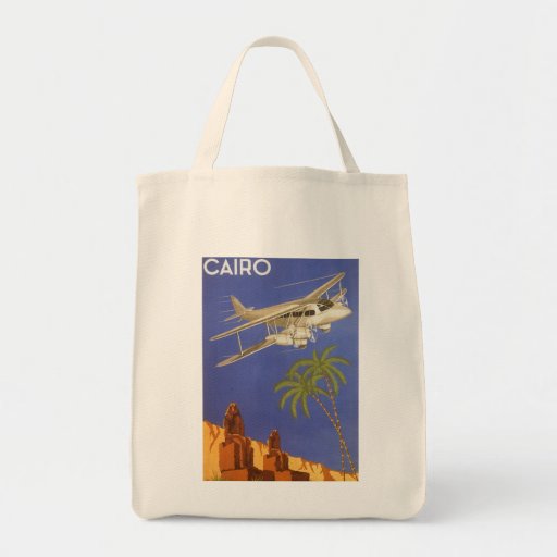 Vintage Travel Poster Cairo Egypt Africa Airplane Tote Bags
