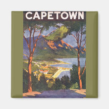 Vintage Travel Poster, Cape Town, South Africa Magnets