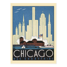 Vintage Travel Poster, Chicago, Illinois Skyline Post Card