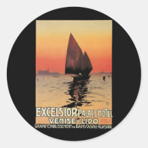 Vintage Travel Poster, Excelsior Palace Venice Round Sticker